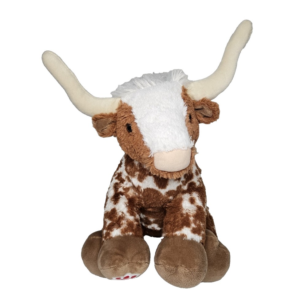 Build Bear Texas Longhorn Cow Spotted Bull Plush Brown White Stuffed Animal Horn